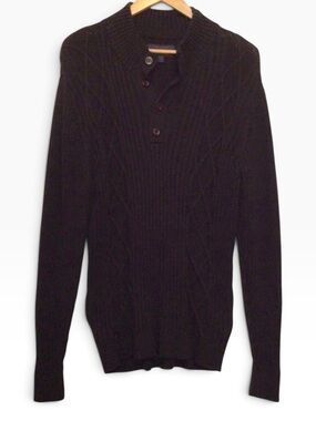 ORVIETO mens cable knit sweater 100% cotton mercerise maroon brown grandpa large